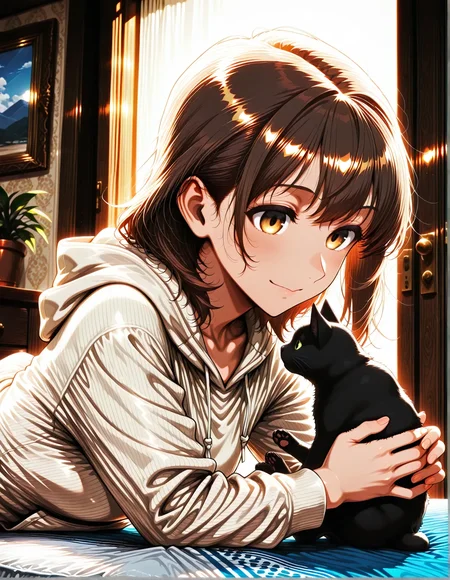 1girl,
1girl, playing with cat, indoors, cozy, gentle smile, warm light, solo, soft light,,
<lora:fav_Mature_Ver3.0:1>, masterpiece, best quality, very aesthetic, absurdres, newest ,, <lora:dmd2_sdxl_4step_lora_fp16:1>,