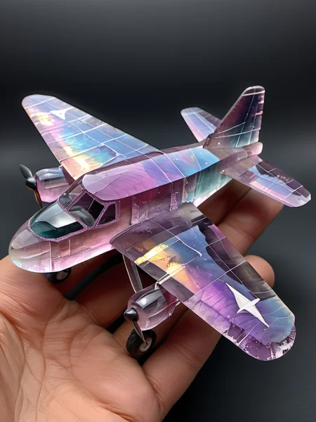 (photorealistic), <lora:Fluorite_Mineral_SDXL:1> fluorite mineral, iridiscent, F117 airplane