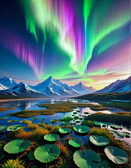 Sci-fi landscape
mountain, Marshy Lowlands, Mist-shrouded terrain with dense patches of reeds rising from murky waters, lily pads floating on the surface, the croak of frogs filling the air,
Towering waves, spray obscuring the horizon, Raging sea waves, salty air, distant flashes of lightning ,
Aurora borealis Weather,
a twilight cloudscape, with deep purples and blues, the last light of day fading away, stars beginning to peek through,
Urban light pollution washing stars,
Fall foliage color explosions,
,
Mountain range floating above quantum foam,
,
Wind carrying whispered algorithms,
Kentaro Miura 
(masterpiece:1.4), (intricate details:1.4), (hyperrealistic:1.3),(painting:0.9),(ultra detailed:1.4), (8k resolution:1.3), (sharp focus), (dramatic perspective:1.1), (chromatic aberration:0.3), (film grain:0.2),
<lora:JuggerCineXL2:0.3>,
<lora:add-detail-xl:0.3>,
<lora:WildcardX-XL-Detail-Enhancer:0.4>,
<lora:xl_more_art-full_v1:0.7>,
<lora:ClassipeintXL2.1:0.3>,
<lora:Flux-XL_Scenery:0.3> flux-scenery ,
<lora:EnvyDramaticLightingXL01:0.7>
detailxl,