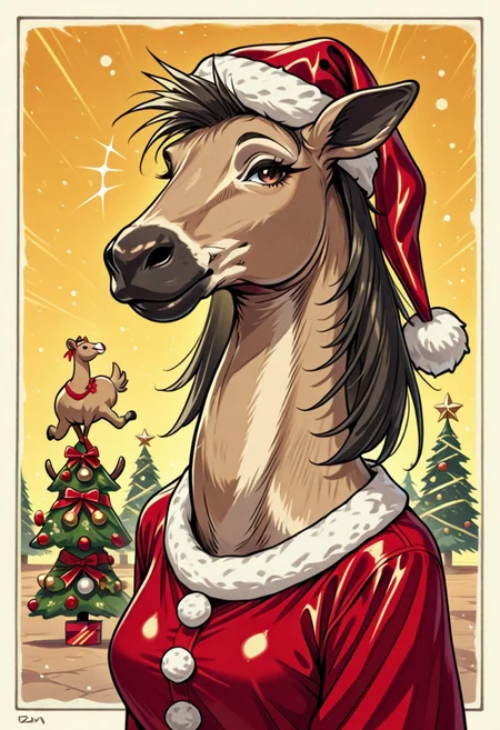 masterpiece, best quality, high quality, good quality, camel, camel punk, christmas outfit, christmas animals, d2j3m0x