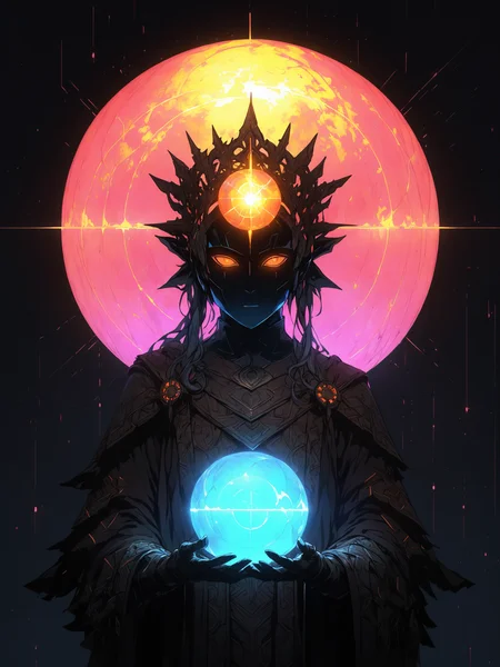 human with a glowing orb as a head, darkcore, UHD, simple, beautiful detail, centered, <lora:Darkcore_SDXL:0.7>