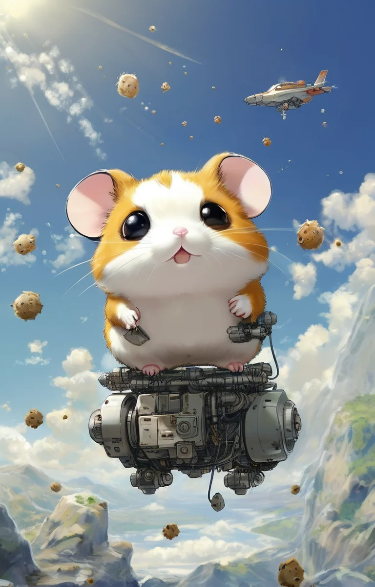 masterpiece,best quality,<lora:tbh253-sdxl:0.9>,illustration,style of Hamtaro portrait of Housework robots