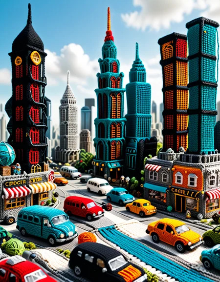 A post-apocalyptic city entirely crocheted, with skyscrapers unraveling and loose threads cascading down; vehicles and characters crocheted in mid-collapse; a melting crochet sky; intricate, textured details; surreal and haunting; symbolic of human fragility; a mix of awe and dread. <lora:SDXLFaeTastic2400:0.4> <lora:extremely_detailed:0.4> extremely detailed, <lora:cr0ch3t3d:1>,cr0ch3t3d, Masterpiece,best quality,hi res,8k,hi res,8k,award winning,(sharp focus, intricate, highly detailed),