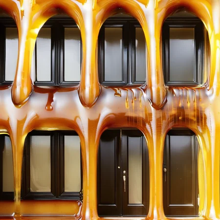 a house facade covered in honey, swallow honey,<lora:HoneyXL:1>