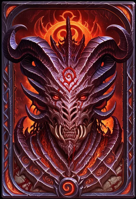 Card, Tarot, graphic border, Illustrative, Dark, obsidian stone, skeuomorphic, detailed,
horns, blood offering, pagan,
simple white background
score_9, score_8_up, score_7_up,