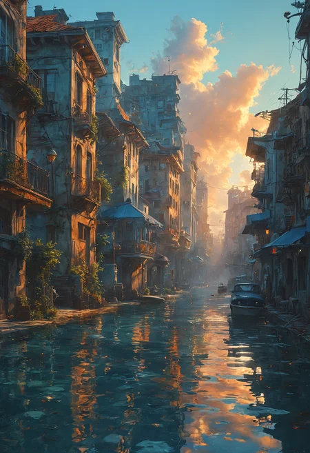 city underwater, blue atmosphere, rays of light shining through, highly detailed oil painting, unreal 5 render, rhads, Bruce Pennington, Studio Ghibli, tim hildebrandt, digital art, octane render, beautiful composition, trending on artstation, award-winning photograph, masterpiece <lora:MJ52:0.5> <lora:add-detail-xl:1>