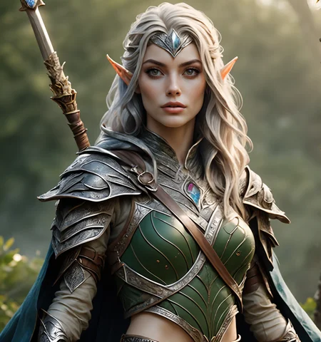 RAW photo, (masterpiece:1.3), subsurface scattering, heavy shadow, (high quality:1.4), (intricate, high detail:1.2), professional photography, HDR, High Dynamic Range, realistic, ultra realistic, photorealistic, high resolution, film photography, ambient lighting, atmospheric effects, <lora:detail_slider_v4:2>, OverallDetail, <lora:ElvenArmor1:1>, a female high elf warrior, (silver and blue) plate armor, blonde hair, cape, elar, upper body, holding, holding spear, jewelry, long hair, pauldrons, pointy ears, solo, simple background,