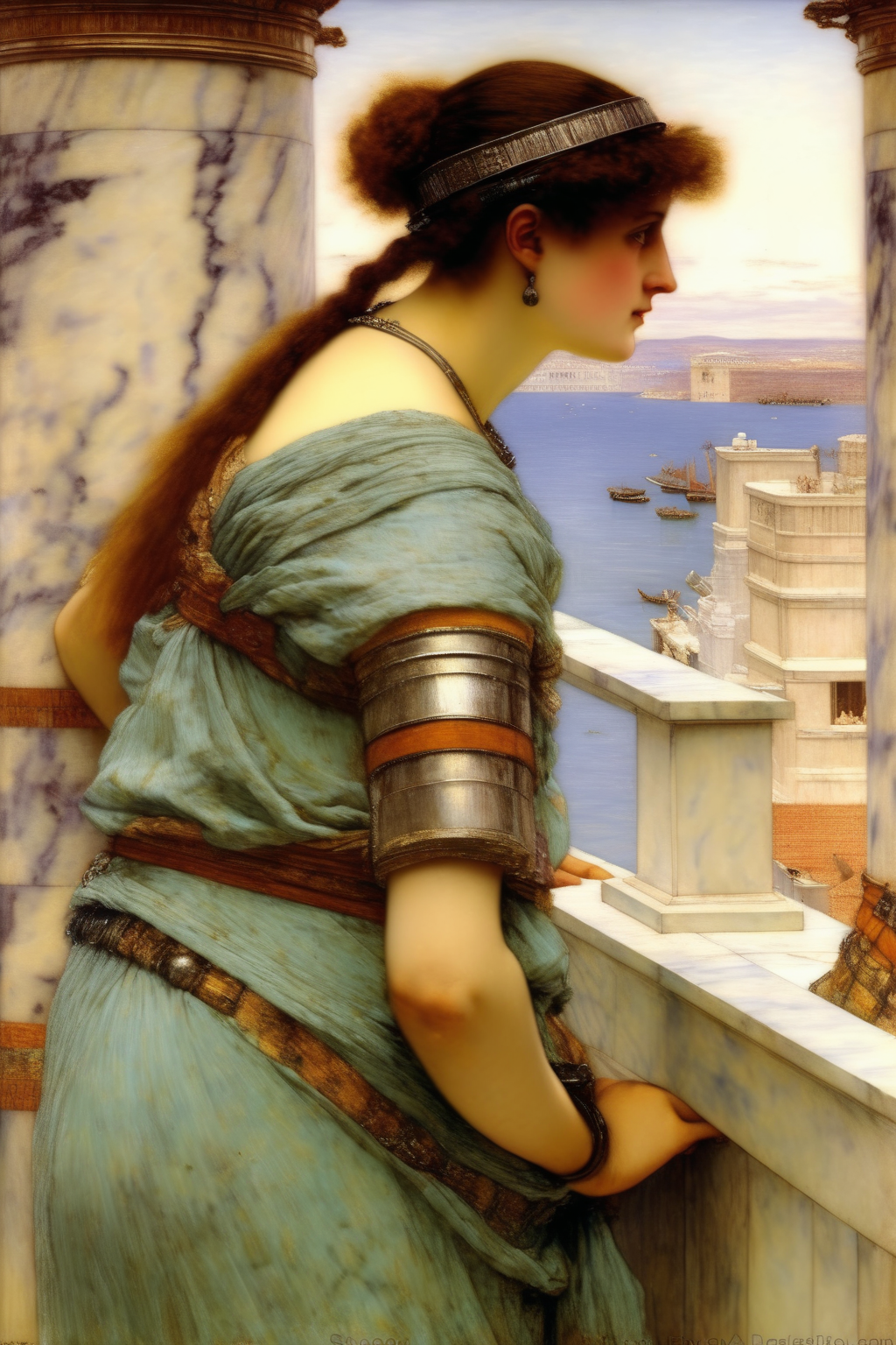 <lora:Lawrence Alma Tadema Style:1>Lawrence Alma Tadema Style - sir lawrence alma-tadema woman looking out through