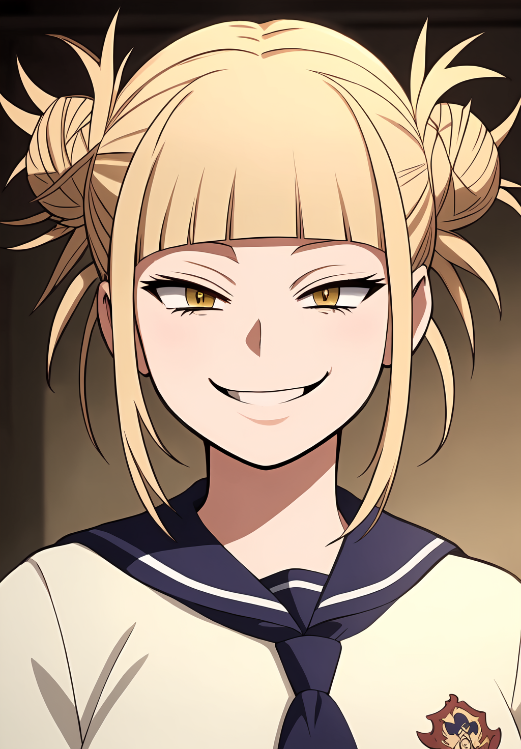 <lora:himiko_toga:0.8>, himiko_toga, (masterpiece, best quality,perfect lighting), 1girl, solo, smirk, portrait, school uniform,
