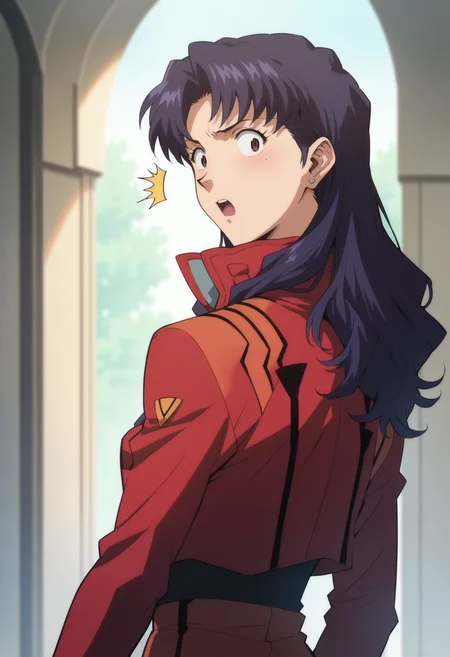 core_9, score_8_up, score_7_up, score_6_up, score_5_up, score_4_up,source_anime, indoors in a palace, looking back, surprised expression, <lora:Smooth Anime Style LoRA XL:1> <lora:m1sat0mbm1XL_Pony_v1:1> m1sat0, 1girl, purple hair, solo, long hair, earrings, brown eyes,redjacketstyle