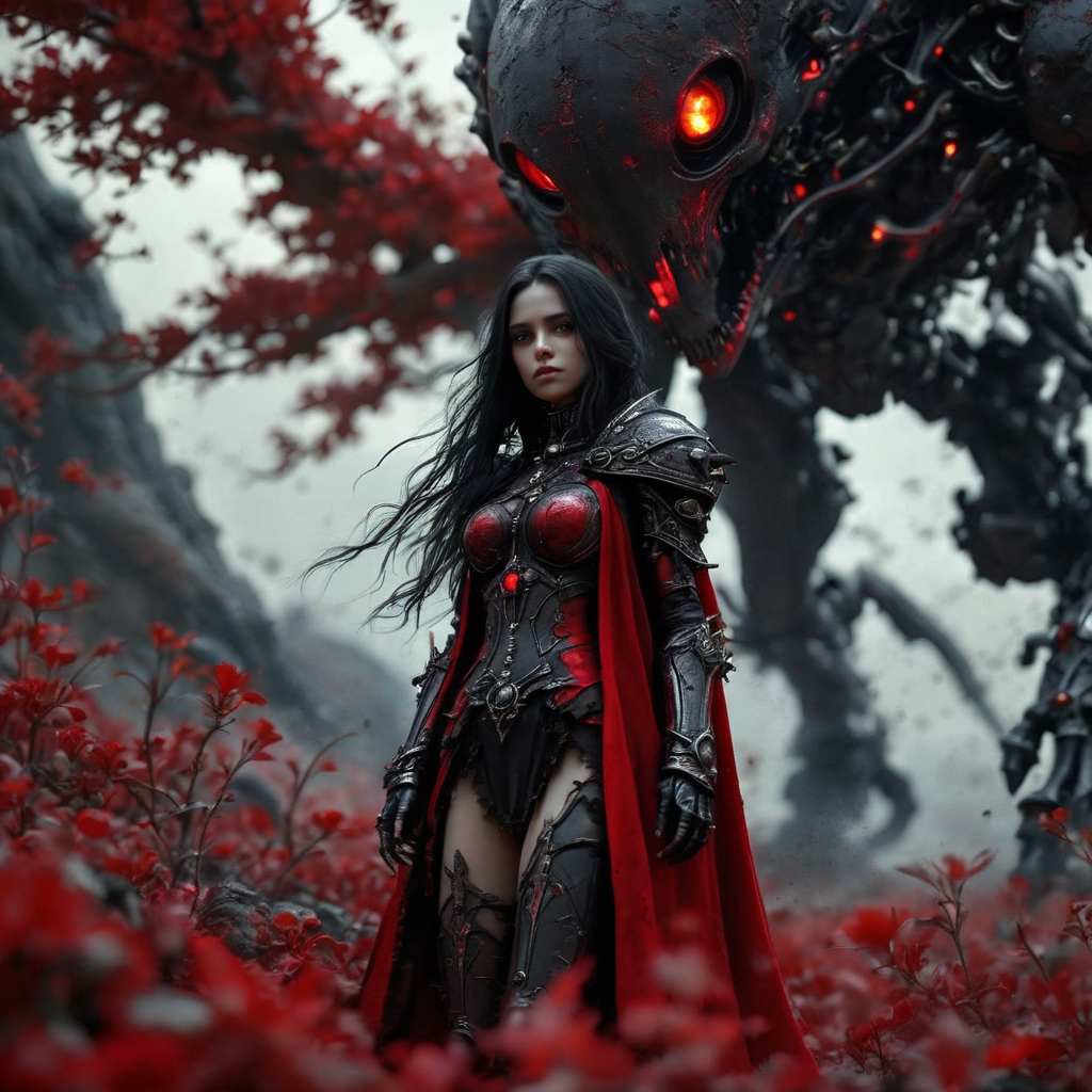 armavena girl death in a scarlet black cloak, very detailed, cinematic, darkness <lora:armavena:1>