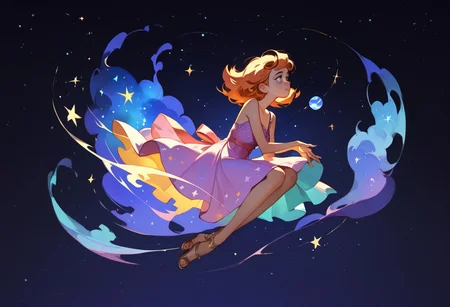 score_9, score_8_up, score_7_up, score_6_up, 1girl, ethereal, rated_safe, full body, floating, celestial beauty, fetal position, slinky night gown made of cosmic dust, swirling clouds of dark matter enfold her, cosmic background,trippy pink stars, shooting stars