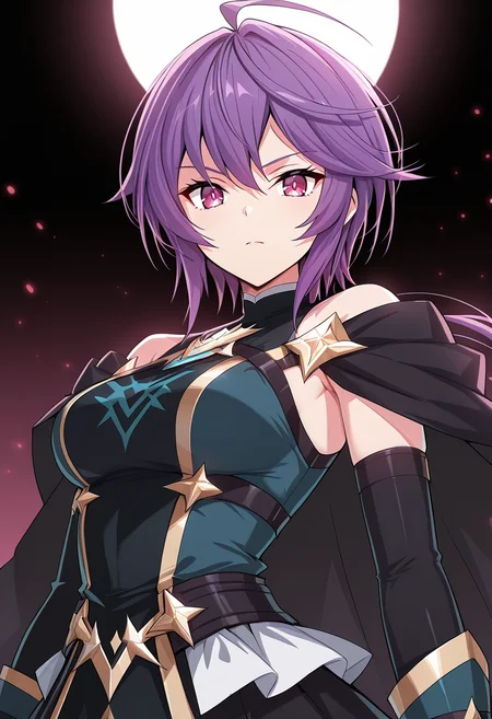 1girl, sole, masterpiece, best quality, high quality, anime, decanee(t), short hair, ponytail, shirt, cape, elbow gloves, upper body, looking at viewer