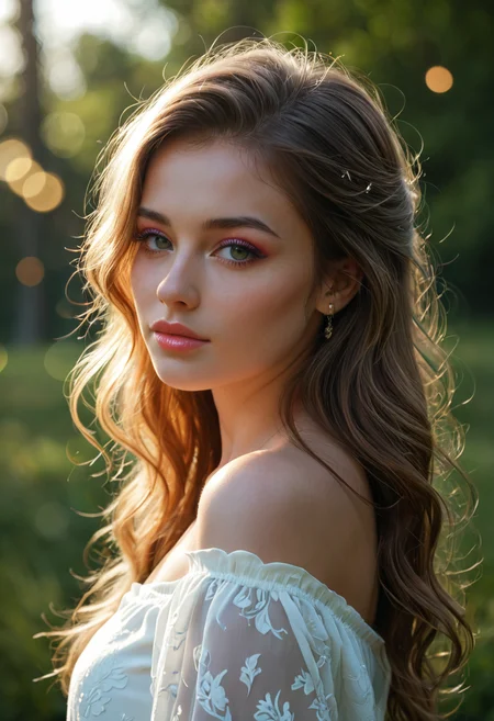 Score_9,score_8_up,score_7_up, 1girl, portrait, cinematic_lighting, striking_eyes, glossy_lips, flowing_hair, soft_expression, ethereal_beauty, subtle_makeup, warm_glow, natural_light, depth_of_field, bokeh, backlight, soft_shadows, ambient_light, intimate_portrait, elegant_pose, photorealistic, fashion_photography, timeless_beauty, mesmerizing_gaze