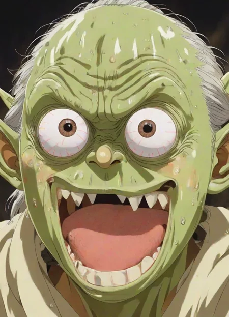 <lora:PE_OP_ShockedFaceMeme:1> PEOPShockedFace, eyes popping out, shocked face, mouth open anime, cartoon,
yoda,
masterpiece, high resolution, octance 4k, high detail,