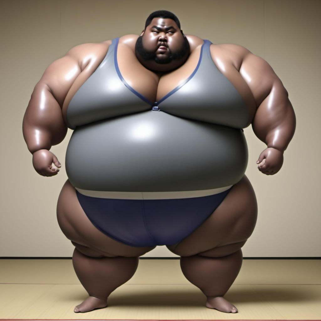 <lora:runga8:0.90>male focus, 1boy, (superchub:1.6), big belly, (sumo:1.4), solo, thick arms, full body, fat, fat young ebony man,calm face,tanktop,(spats:1.8),