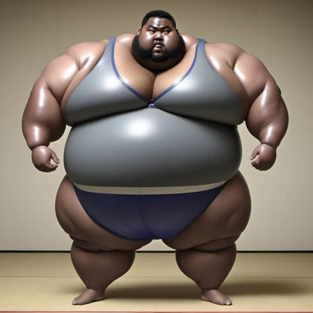 <lora:runga8:0.90>male focus, 1boy, (superchub:1.6), big belly, (sumo:1.4), solo, thick arms, full body, fat, fat young ebony man,calm face,tanktop,(spats:1.8),