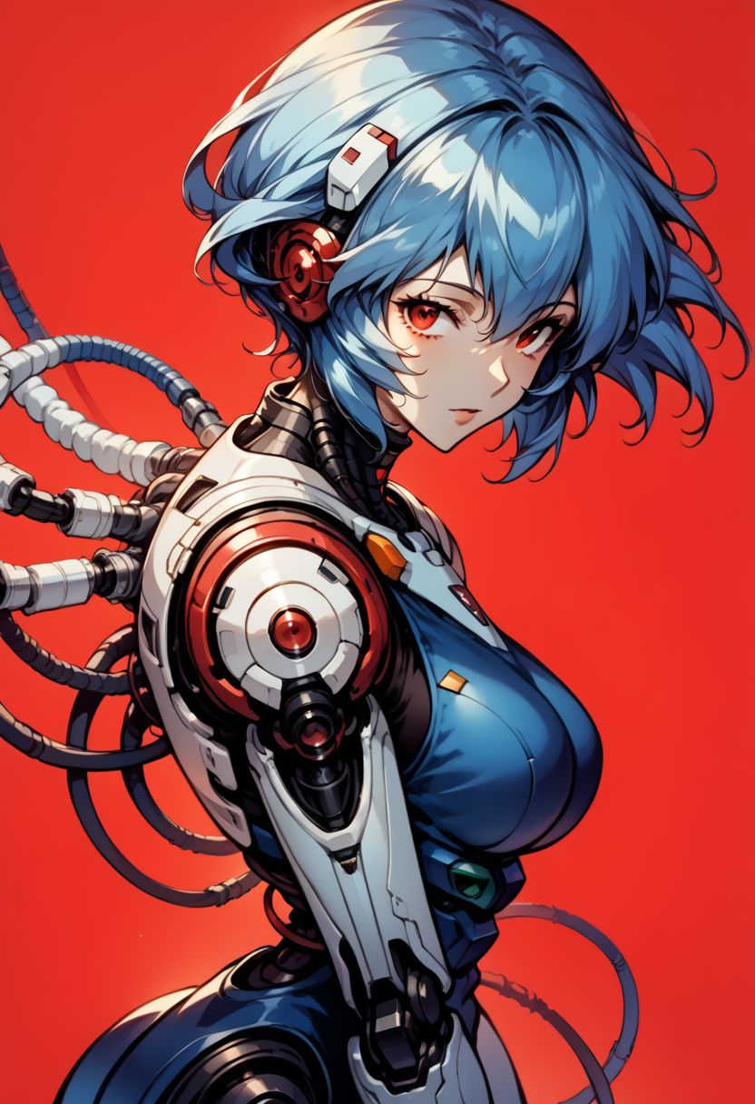 (1girl:1.2), solo, looking at viewer, from above, rei ayanami, ayanami rei, (mature:1.4), blue hair, short hair, red eyes, , (from side:0.5). floating hair, expressionless, red background, science fiction, android, cable, mechanical arms, cyborg, robot joints, mechanical parts, tube, spine, 
<lora:BioPunky:0.8>