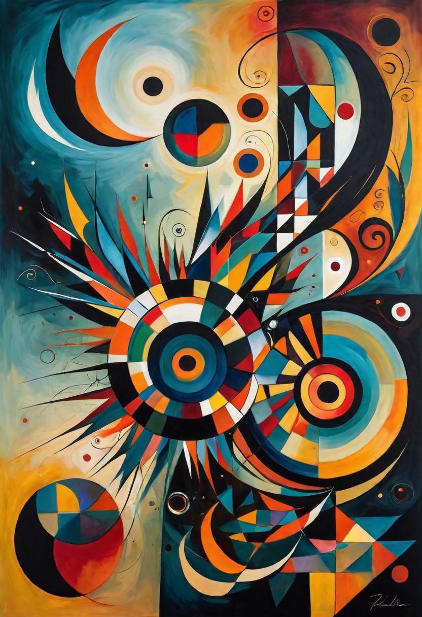 Design an abstract birds in the style of Kandinsky and Paul Klee , dark colors evoke the essence of gothic. tea time, abstracted into geometric shapes, create a captivating . The abstract style energy into the design while maintaining a recognizable Abstract painting in Kandinsky style with 5 colors