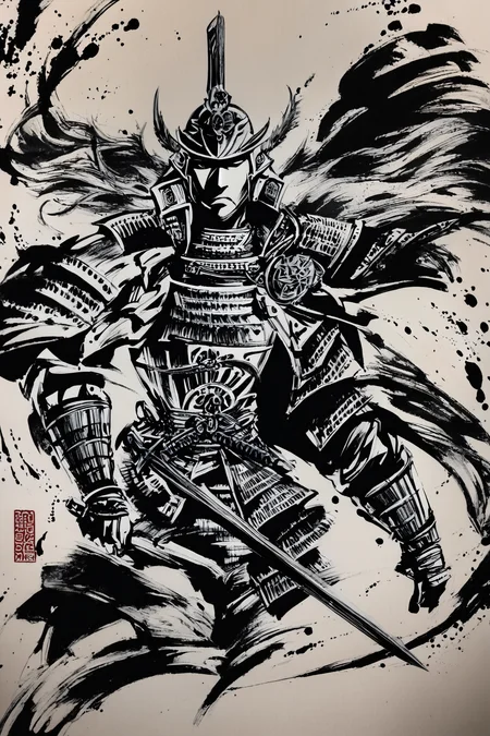 score_9,score_8_up,score_7_up,masterpiece,best quality,
armor,helmet,samurai,weapon,japanese armor,solo,1boy,monochrome,sword,male focus,shoulder armor,full armor,holding,kabuto \(helmet\),holding weapon,greyscale,holding sword,traditional media,ink \(medium\),
<lora:okazu_XL_PONY:1>,