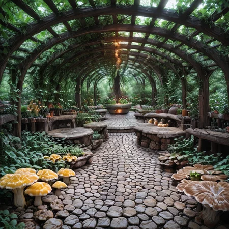 <lora:NatureArchitecture_IXL:1>masterpiece, best quality, (giant mushrooms), N4t4rch, submarine,cozy garden