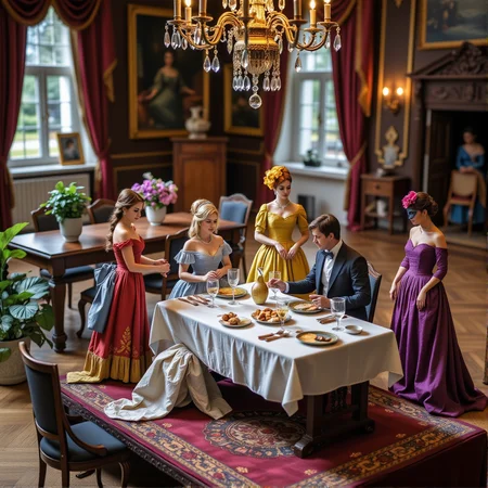 A miniature diorama of masquarade, 19th century,detailed digital illustration of a masquerade ball taking place in a palace, colorful dresses, masks, well-dressed women, glamorous, lascivious, somewhat decadent atmosphere,<lora:Flux.1_Turbo_Detailer:0.7>, <lora:Diorama_Flux:0.8>