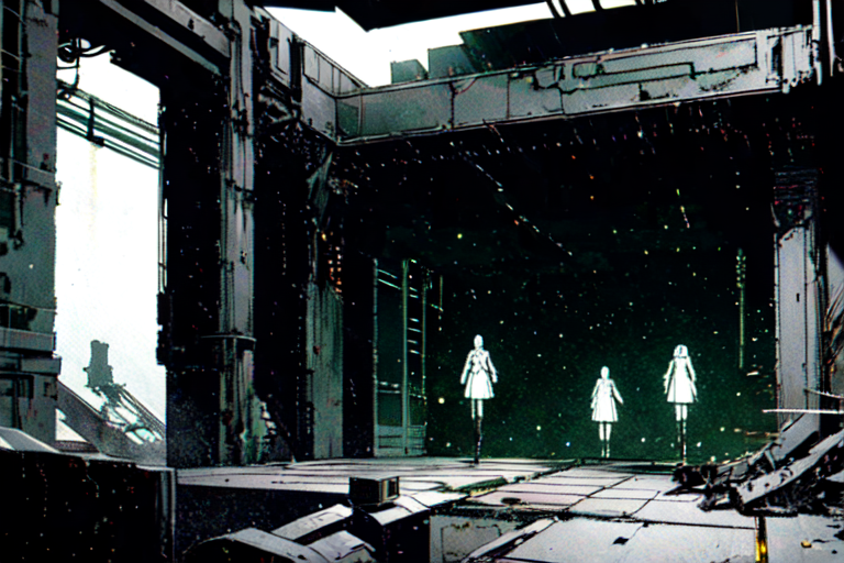 highly insanely detailed, masterpiece, top quality, best quality, highres, 4k, 8k, RAW photo, (very aesthetic, beautiful and aesthetic),  
tsutomu nihei,nihei_tsutomu,blame!,blame gakuen!,abara,TNstyle,sidonia_no_kishi,(space,spacecraft,mausoleum),foggy,steam,cables,tubes,industrial pipes,dark sky,black sky,air conditioner,buildings,machinery,walkway,ventilation fan,ventilation shaft,fence,star \(sky\),starry sky,drainpipe,tentacles,wire,letterboxed,lantern,concrete walls,metal walls,bridge,toha heavy industries,bones,gauna,gauna mech,light particles,clouds,vast scenery,perspective,futuristic,decrepit,no human,flock,dystopia,destroyed,dark background, 
<lora:blamev2:0.6>, 
(1girl:1.3), 
solo focus, 
(pure green background,transparent background:1.2),âââ