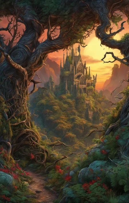 (dark magic:1.2), (grim:1.2) forest, bushes with thorns,  (intricate details), (hyperdetailed), 8k hdr, high detailed, lot of details, high quality, (colored)