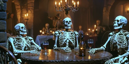 cinematic still 80sdarkfantasylora, multiple skeleton, sitting at table, tavern . emotional, harmonious, vignette, 4k epic detailed, shot on kodak, 35mm photo, sharp focus, high budget, cinemascope, moody, epic, gorgeous, film grain, grainy, 80sdarkfantasylora, multiple skeleton, sitting at table, tavern, cinematic, dramatic ambient light, detailed, professional, extremely, highly detail, beautiful, emotional, shiny, intricate, sharp focus, rational, smart, perfect, full color, coherent, symmetry, pretty, attractive, best, novel, romantic, fancy, gorgeous, colossal, dazzling