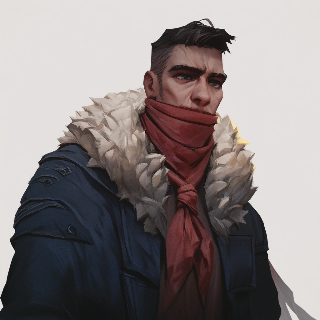 score_9, score_8_up, score_7_up, masterpiece, best quality, newest, absurdres, highres, 1boy, DDDismas-V1.1, bandana, scarf, red bandama, fur trim,