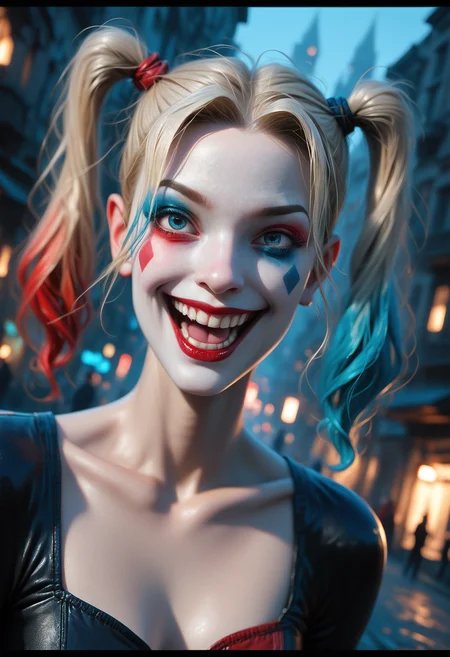 score_9, score_8_up, score_7_up, 1girl, harley_quinn, dc_comics, blonde_hair, blue_eyes, dutch angle, laugh, neural network, depth of field, photorealistic, v4mpcity.safetensors, <lora:location\v4mpcity.safetensors:1.0>