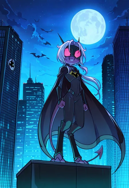 score_9, score_8_up, score_7_up,namah_calah,
1girl,solo,furry,tail, source_furry,horns,
,<lora:namah_calah_illustrious:0.8>,
kid, child,
masterpiece, high quality, highest detail, serious expression, batman costume, black cape, batman mask, night, moon, standing on top of skyscraper, bat signal in the sky,