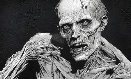 zombie, close up shot, detailed face, franklin booth style <lora:franklin_booth_style_sdxl_v7:1.2>
