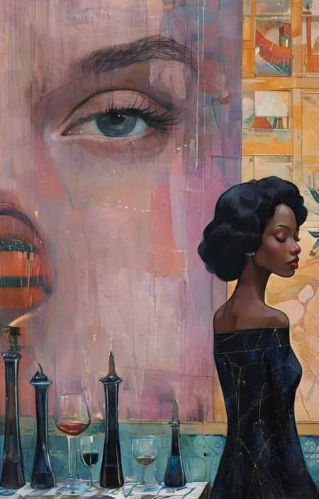 masterpiece,best quality,<lora:tbh137-sdxl:0.85>,royal , indoor ,illustration,style of Diane Dillon,