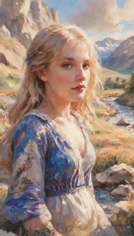 Positiv Clip L
ink watercolor mix, closeup of a woman with blue eyes, mountains, The warm and inviting light of early morning or late afternoon, casting long shadows and bathing the world in a soft, golden glow, evoking a sense of tranquility and magic., Convey the tranquility of a summer meadow, with wildflowers, butterflies, and a gentle stream winding through the idyllic landscape.
Positive Clip G
ink watercolor mix, closeup of a woman with blonde hair and expressive blue eyes snow-capped mountains in the background, The warm and inviting light of early morning or late afternoon, casting long shadows and bathing the world in a soft, golden glow, evoking a sense of tranquility and magic., Convey the tranquility of a summer meadow, with wildflowers, butterflies, and a gentle stream winding through the idyllic landscape.
---------