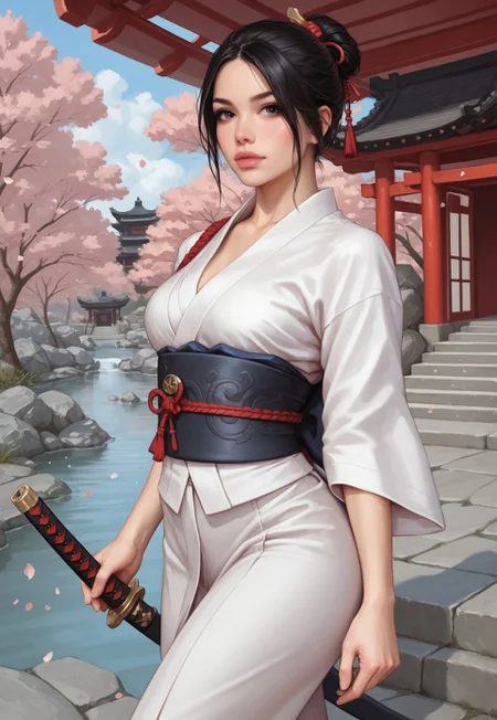 safe_pos, core_9, score_8_up, score_8, semi realistic, ultra detailed, 8k, high quality, hi res, high quality, detailed eyes, perfecteyes, detailed face, 1girl, sharp focus, cowboy-shot, focus on hip, (1girl:1.2), ninja assassin, stealthy outfit, (((katana))), pale skin, short straight black hair, realistic, cinematic angle, cinematic lighting, athletic body, focused face, dark eyes, stealthy pose
BREAK
infiltrating a feudal Japanese castle at night
BREAK
source_ninja_art, rating_explicit, expressive, full body, dynamic pose
BREAK
detailed beautiful background, traditional Japanese architecture, moonlit gardens, cherry blossom trees, ancient stone walls, serene ponds, mysterious shadows
(((full clothed)))