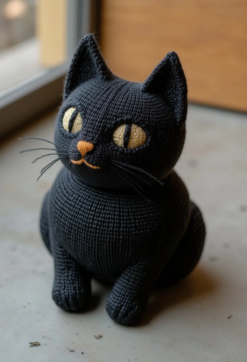 A little black kitten, knitted style