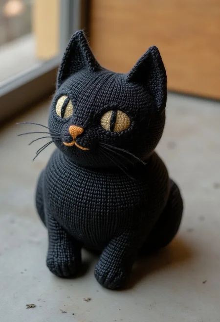 A little black kitten, knitted style