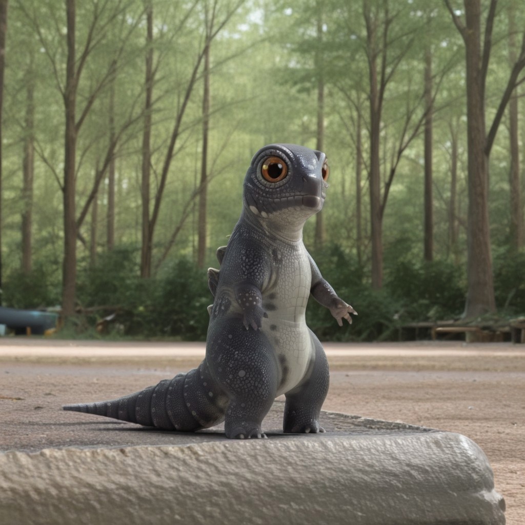 masterpiece, best quality, amazing quality, Geckzilla, feral, gecko, male, grey skin, orange eyes, tail,  forest, solo, from front