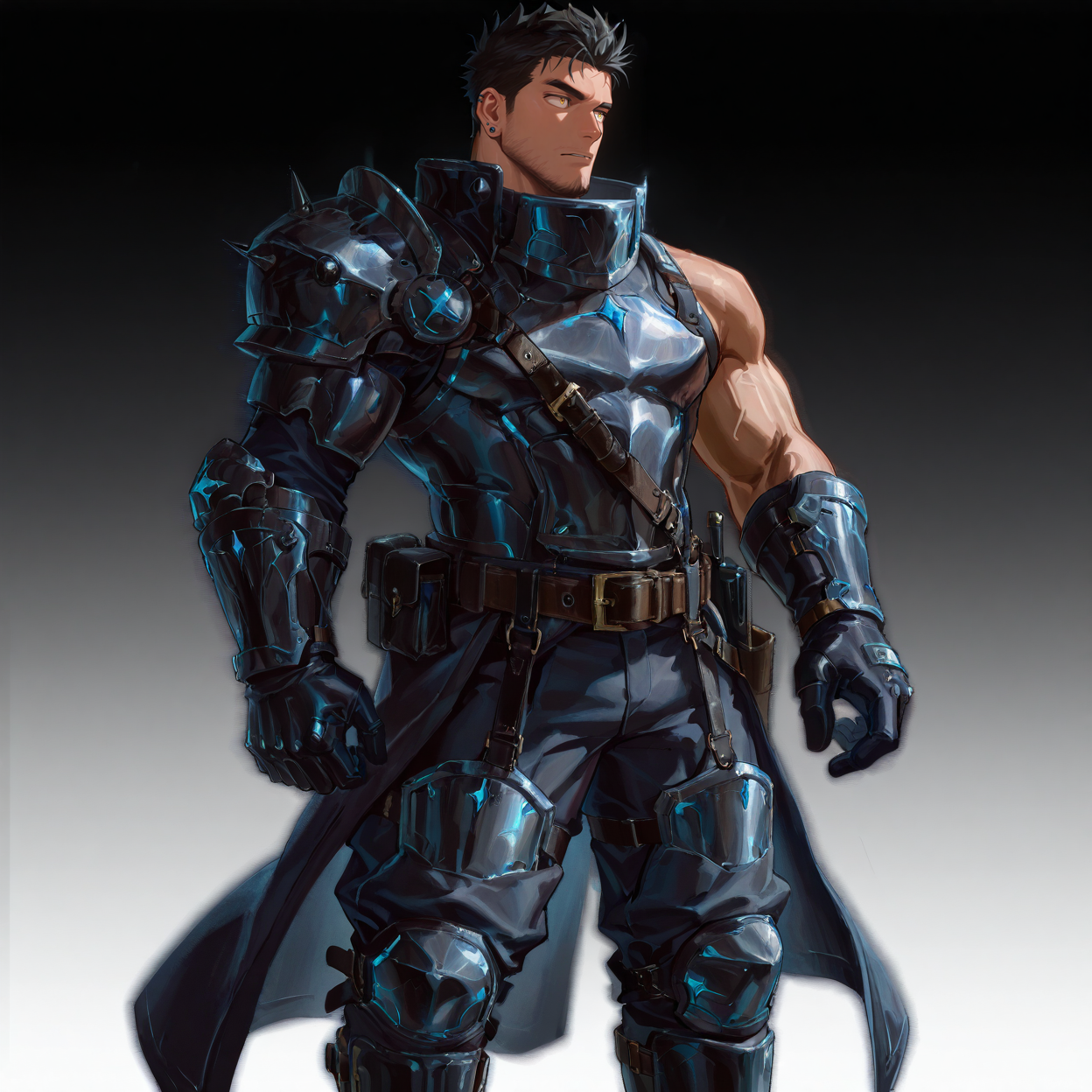 <lora:Yuan__Alchemist_Code-000003:.6>,1boy, muscle body, mature male, tagatameyuan, black spiked hair, short hair, yellow eyes, sanpaku, ear piercing, clothes, armor, gloves, belt, pants, boots, 
(very short hair, beard, bara, mature, facial hair, stubble, beard, full beard, sideburn, beard, a lot of beard, ), facial hair,male focus, muscular male, muscular male, bara, mature,  bara, mature, aixiwuganda_(20222192), very awa, masterpiece, best quality, absurdres, newest, perfect quality, detailed background, intricate details,
<lora:slider_Body Type_alpha1.0_rank4_noxattn_last:3><lora:style_Anime Summer Days 2 Style SDXL_LoRA_Pony Diffusion V6 XL:.6><lora:slider_cfg_scale_boost:.7><lora:Artist6p:.55>, Artist6p, Artist04p,<lora:slider_il_brightness_slider_d1:-1><lora:slider_il_contrast_slider_d1:-1><lora:slider_DarkSlider1.2_alpha1.0_rank16_full_300steps:-.6>