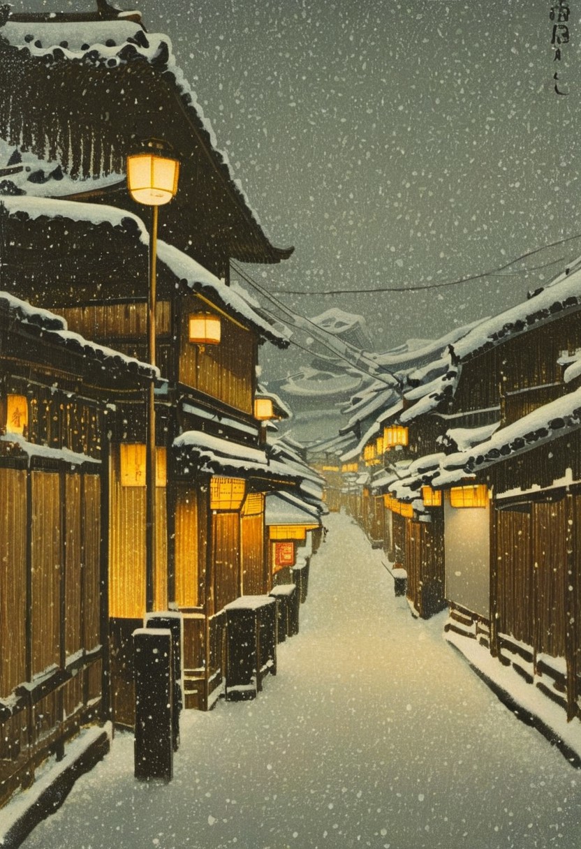 Snowfall on a Kyoto Alley