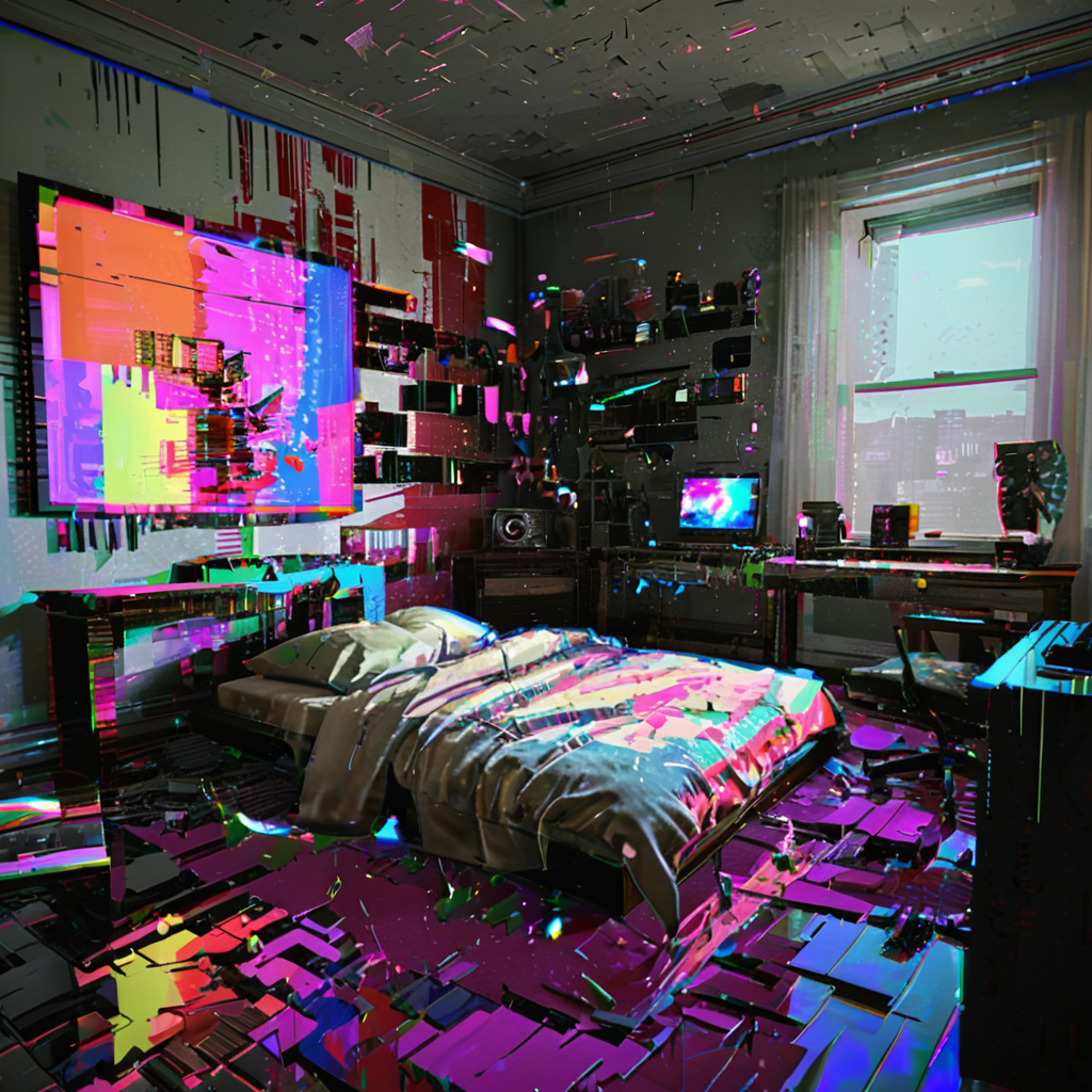 ,glitchstyle,<lora:Glitch_style-xl:0.8>,masterpiece,
room,solo,.glitch,