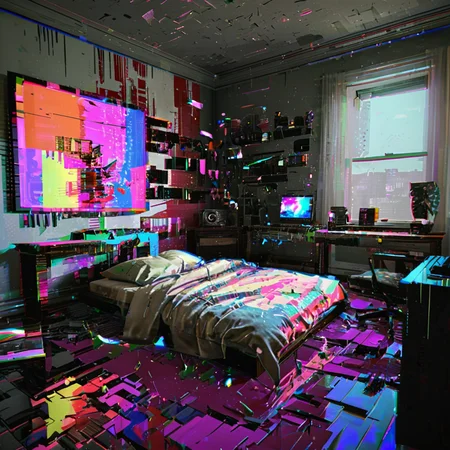 ,glitchstyle,<lora:Glitch_style-xl:0.8>,masterpiece,
room,solo,.glitch,