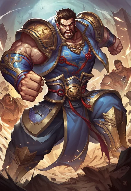score_9, score_8_up, score_7_up, armored muscular male, sanguo, chinese champion, dianwei, thick brawny body, large pec, broad shoulders, standing majestically on battleground, ready to fight, dynamic pose