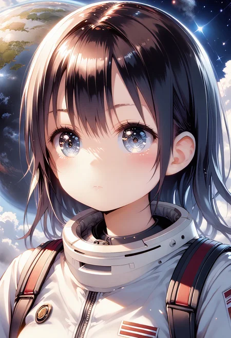 score_9, score_8_up, score_7_up, 1girl,FujisakaLP,high definition eyes, (masterpiece), (best quality), (ultra detailed),(disheveled hair),(illustration), female astronaut j0rd7nj0n3s in space, beautiful face, realistic photo, (portrait), [smoke], [haze], natural lighting, shallow depth of field, photographed on a Canon EOS-1D X Mark III, 50mm lens, F/2.8, (intricately detailed, hyperdetailed), ((RAW color)), sharp focus, HDR, 4k resolution, Cinematic film