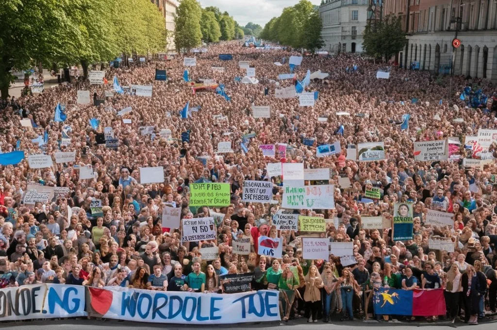 photo of a large crowd of young people on a demonstration , (many faces), <lora:people_010_cosine_iter4_ 0000025all_jugger_adafactor_128_64_new:0.7>