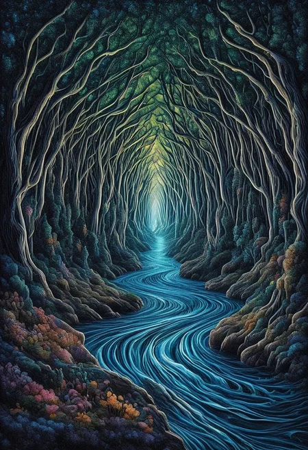 "Produce a hyper-realistic photograph of a surreal, dreamlike ocean scene. The water is crystalline and reflects a kaleidoscope of colors from the aurora borealis above. Ethereal marine creatures, such as bioluminescent jellyfish and fantastical fish with shimmering scales, swim gracefully through the air as if it were water. The shoreline is composed of fine, glowing sand, and the waves themselves are delicately woven with threads of light, creating an enchanting, otherworldly ambiance."