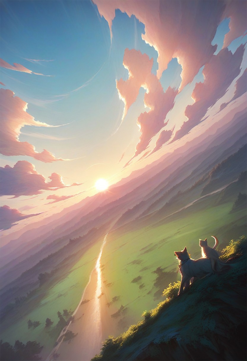 score_9, score_8_up, score_7_up, best quality, masterpiece, (from above eyes view), unique angle, unique perspective, dramatic angle, a cat long wavy white hair, green eyes, long claws, necklace, dynamic pose, outdoors, scenery, (cinematic lighting:0.7), (volumetric lighting:0.8)