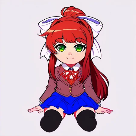score_9,score_8_up,score_7_up,score_6_up, <lora:Lunas-JLullaby-SDXL-A3:1>, 4k, 8k, masterpiece, jlullaby, Jam Orbital, solo, detailed eyes, detailed face, detailed hair, sitting on table
ddlcmonika, blunt bangs, brown hair, green eyes, long hair, ponytail, ribbon, white ribbon, hair ribbon, sidelocks, black thighhighs, blue skirt, brown jacket, jacket, long sleeves, black kneehighs, pleated skirt, school uniform, full body, looking at the view, fumo style, sitting, simple background, toys, plushie