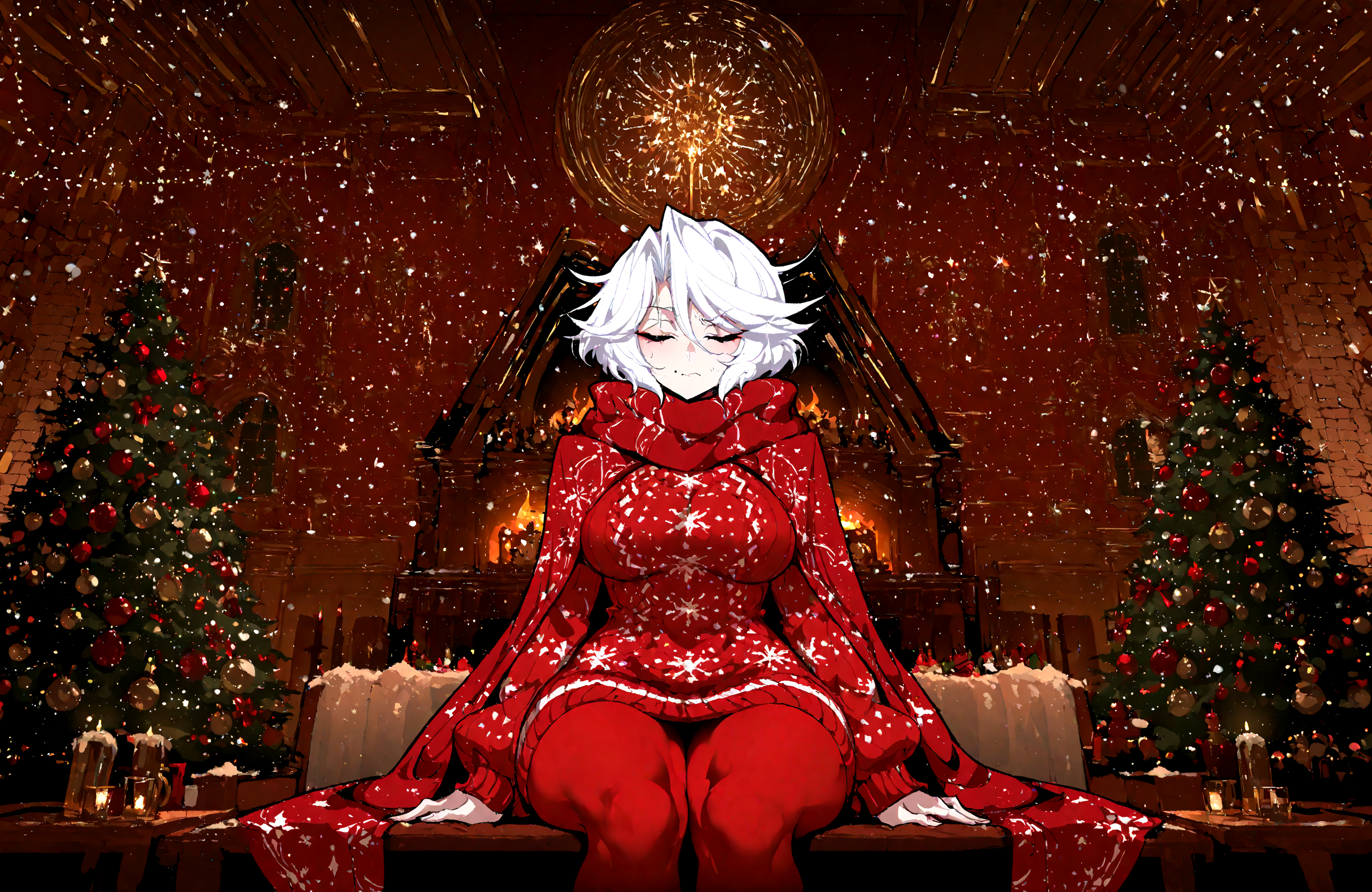 mclaus, white hair, 1women, old women, red christmas sweater, solo, red pantyhose,
,detailed background,
,fishine:0.7 ,warugaki_(sk-ii):0.9 ,vanripper_(style):0.6,
,masterpiece, best quality, newest, absurdres, highres, <lora:Mrs._Claus:0.6>,
<lora:add-detail-xl:0.5>, <lora:cfg_scale_boost:0.4>, <lora:illustrious_noobai_epsilon_pred_11_very_aesthetic_v1:0.8>, <lora:ponyv5_noobE11_1_adamW:0.5>